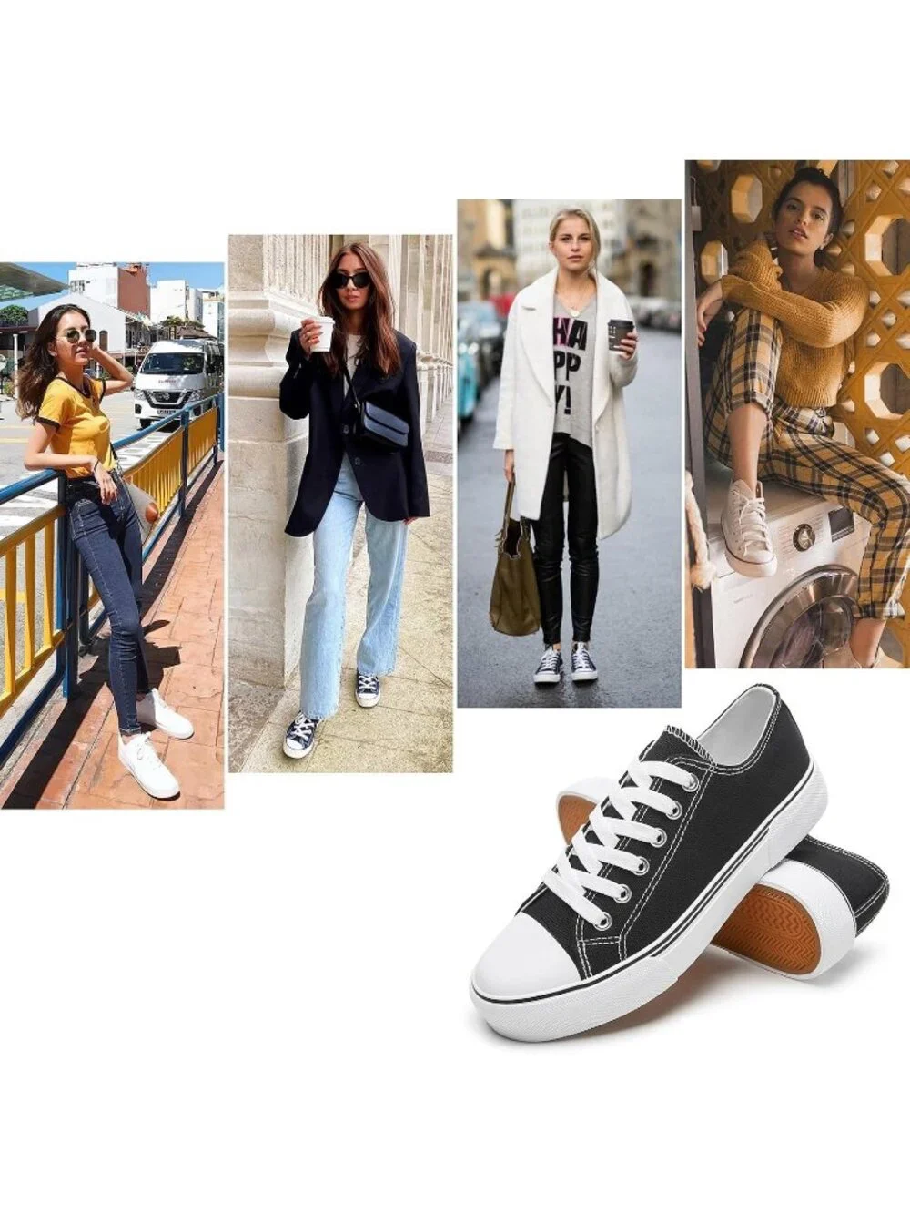 Women's Black Lightweight Low Top Canvas Slip On Casual Fashion Sneakers